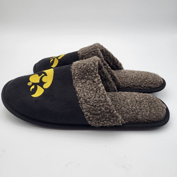 Iowa Hawkeyes Sherpa Faux Fur Scuff Slippers FOCO Mens XL 13-14 Black‎ - Picture 2 of 6